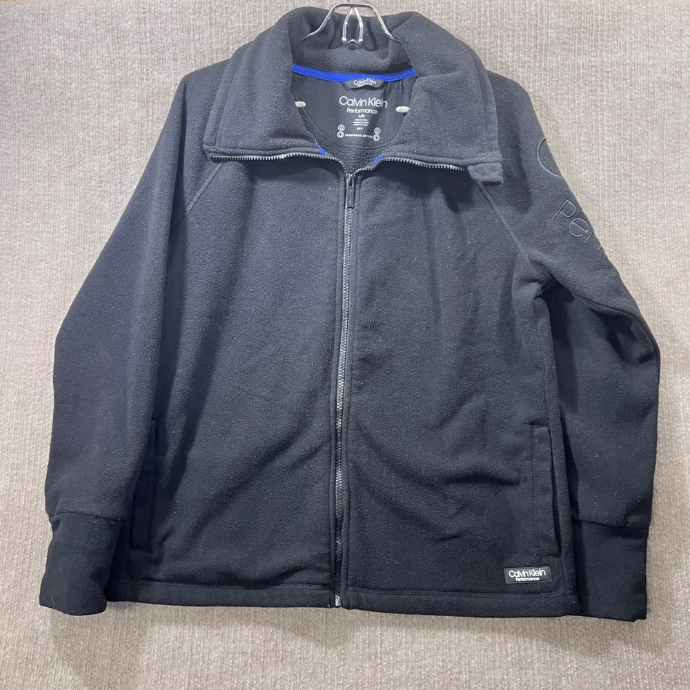 Calvin Klein Performance Black Fleece Zip Up Jacket L G Dry Fit Headphone Access